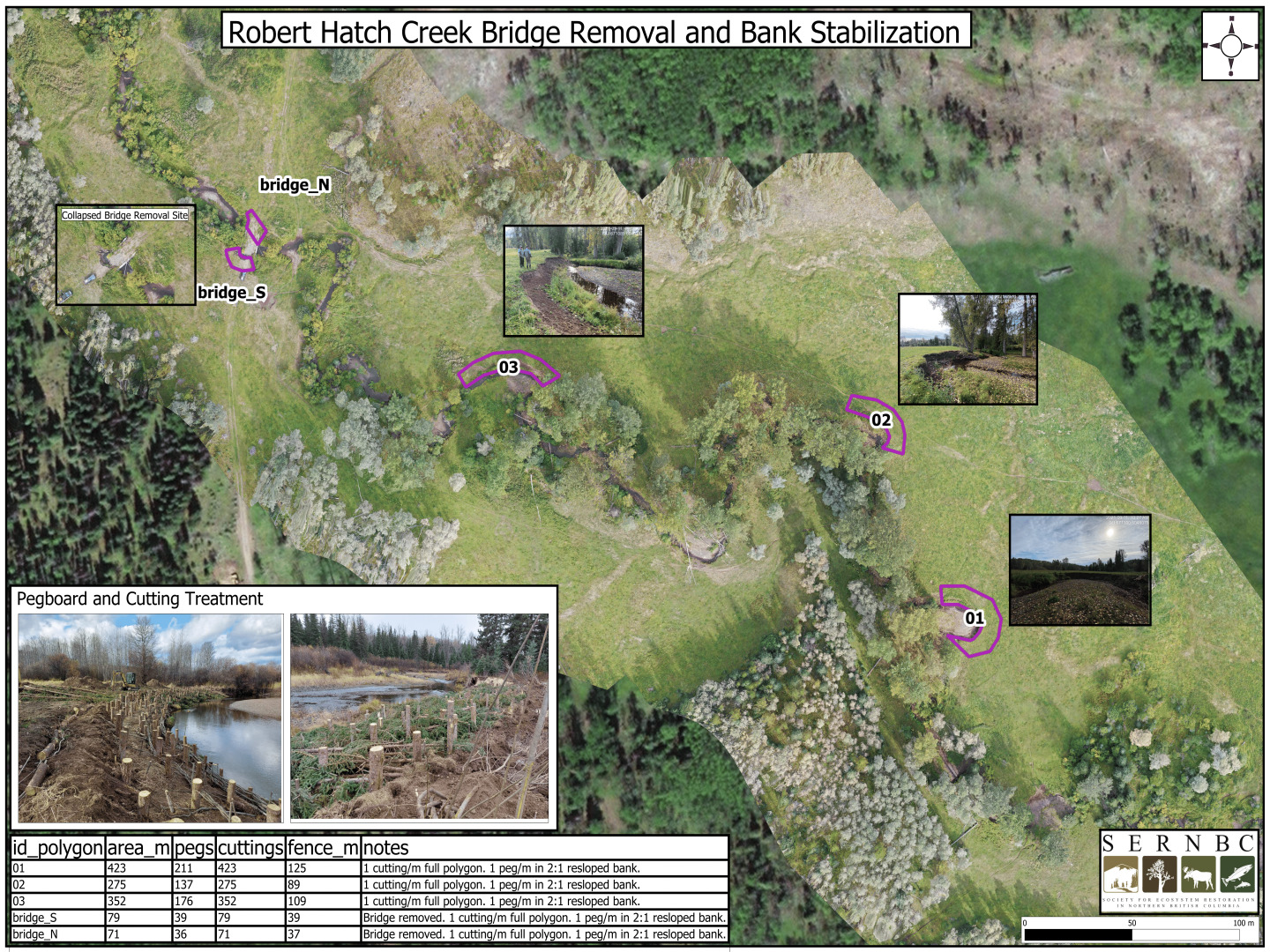 Restoration plan for Robert Hatch Creek including removal of collapsed bridge, resloping of banks and the installation of live cuttings/pegboarding